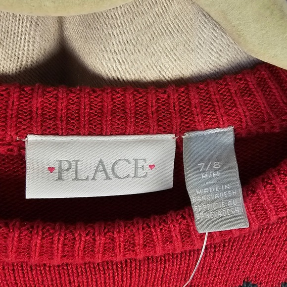 NWT The Children's Place Girls Red Fair Isle Christmas Sweater Dress 7 8 - Picture 4 of 5
